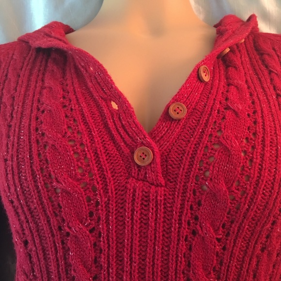 Lovely deep red metallic hooded sweater, S - Picture 3 of 4